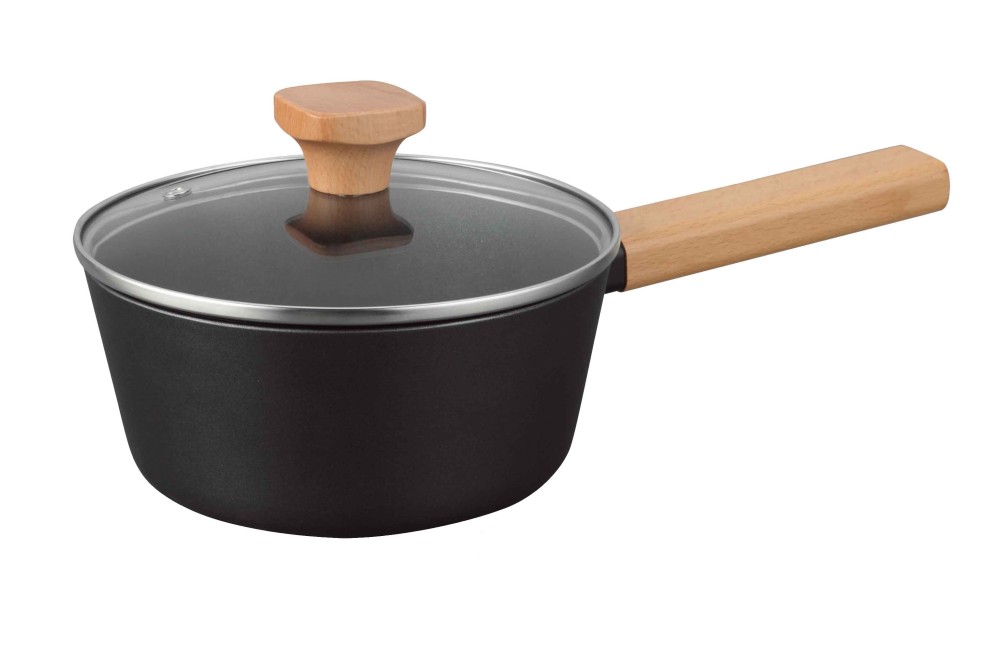 Κατσαρόλα Γάλακτος Αντικολλητική Κεραμική με Ξύλινη Λαβή Μαύρη 18x8cm 3mm   