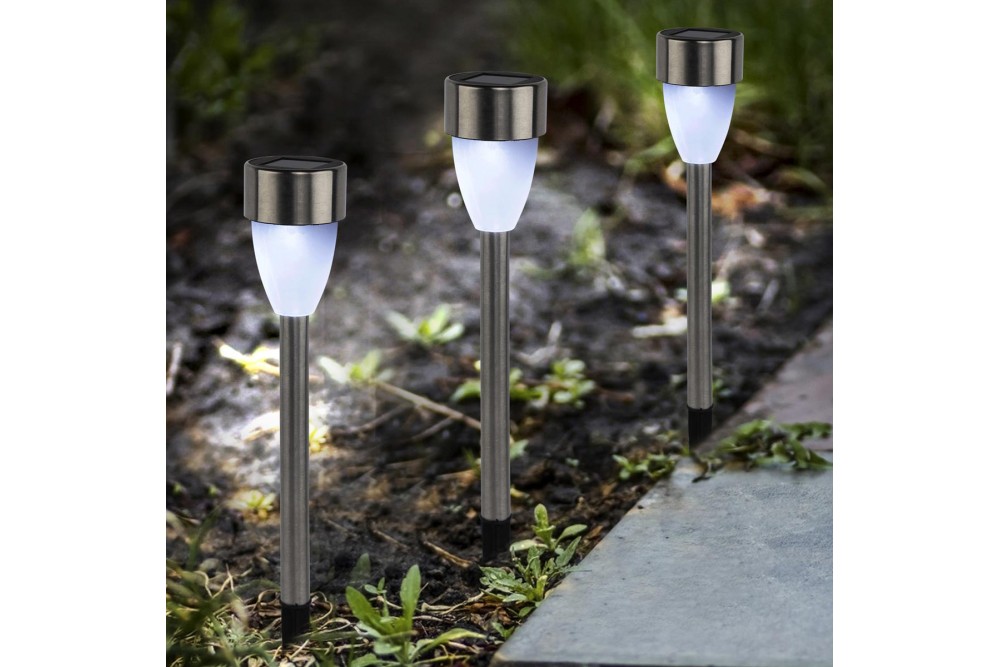 Ηλιακό Φανάρι Κήπου Ασημί 5x36,5cm. Ηλιακό Φανάρι Κήπου Ασημί 5x36,5cm.