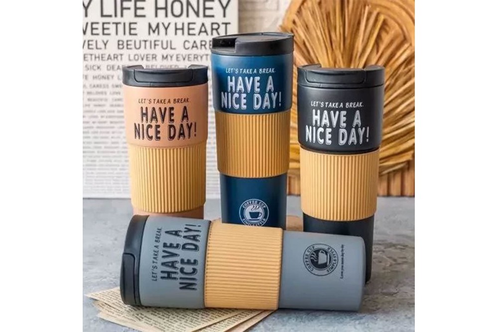 Ποτήρι - Θερμός Inox με διπλό τοίχωμα και προστασία σιλικόνης 500ml.