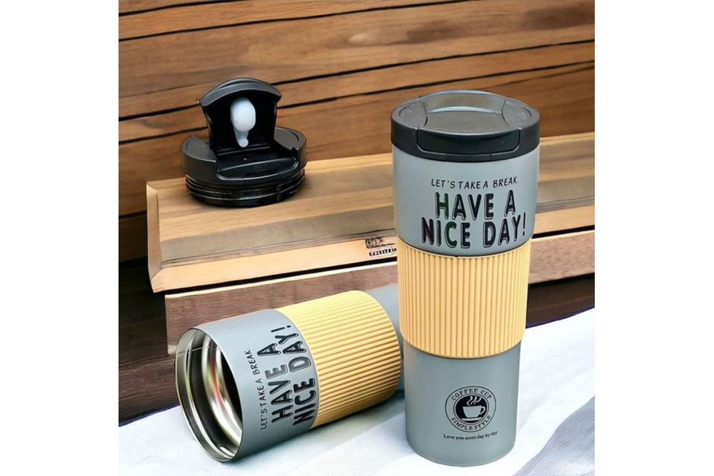 Ποτήρι - Θερμός Inox με διπλό τοίχωμα και προστασία σιλικόνης 500ml.