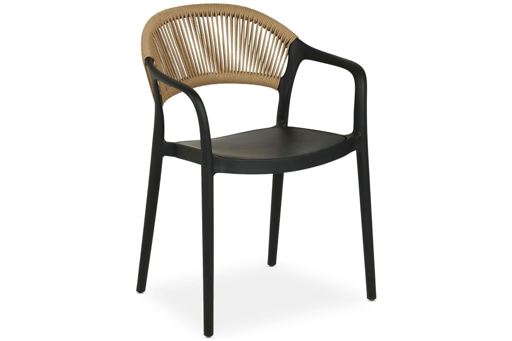 Πολυθρόνα Πολυπροπυλενίου Μαύρη με Μπεζ Σχοινί Στοιβαζόμενη 54x55,5x77cm