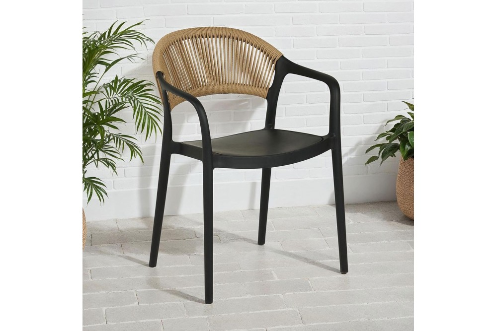 Πολυθρόνα Πολυπροπυλενίου Μαύρη με Μπεζ Σχοινί Στοιβαζόμενη 54x55,5x77cm