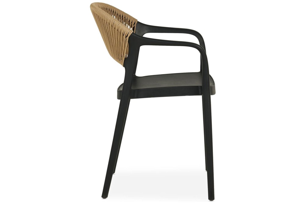Πολυθρόνα Πολυπροπυλενίου Μαύρη με Μπεζ Σχοινί Στοιβαζόμενη 54x55,5x77cm