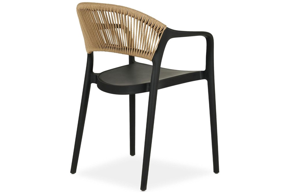 Πολυθρόνα Πολυπροπυλενίου Μαύρη με Μπεζ Σχοινί Στοιβαζόμενη 54x55,5x77cm