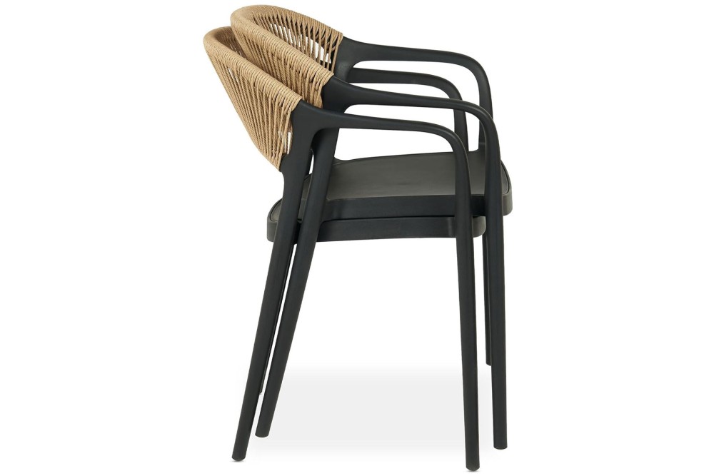 Πολυθρόνα Πολυπροπυλενίου Μαύρη με Μπεζ Σχοινί Στοιβαζόμενη 54x55,5x77cm