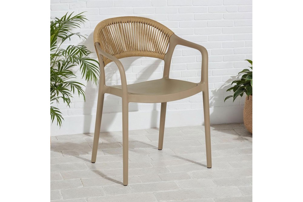 Πολυθρόνα Πολυπροπυλενίου Μπεζ με Μπεζ Σχοινί Στοιβαζόμενη 54x55,5x77cm