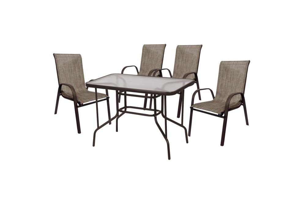 Σετ Κήπου Τραπέζι μεταλλικό ορθογώνιο + 4 Πολυθρόνες σε χρώμα Καφέ