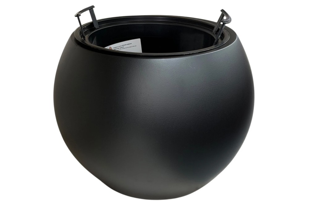 Γλάστρα κασπώ με αποσπώμενο κάδο και χειρολαβές πλαστική Sphere Black 9lt 38x29cm