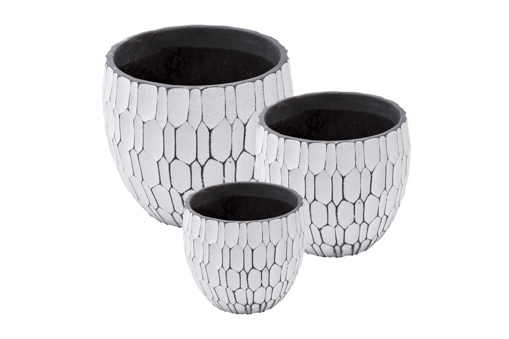 Κασπώ κεραμικό κυψελωτό λευκό - γκρι σετ 3 τεμαχίων Κασπώ κεραμικό κυψελωτό λευκό - γκρι σετ 3 τεμαχίων