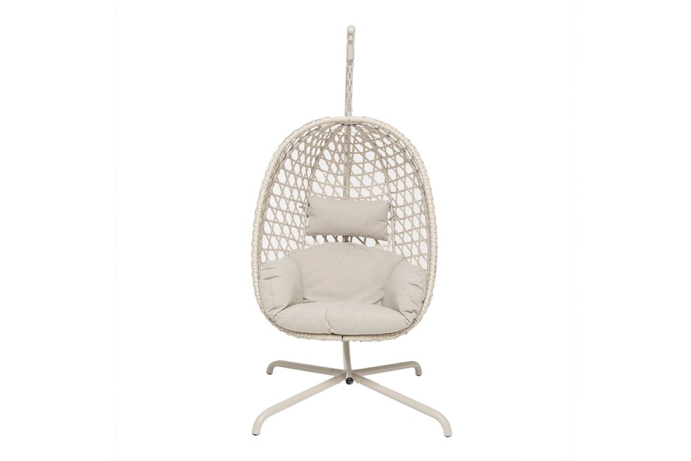 Κούνια Φωλιά Κρεμαστή Rattan με Βάση και Μαξιλάρια Beige (ΦΩΛΙΑ 94Χ63Χ116)