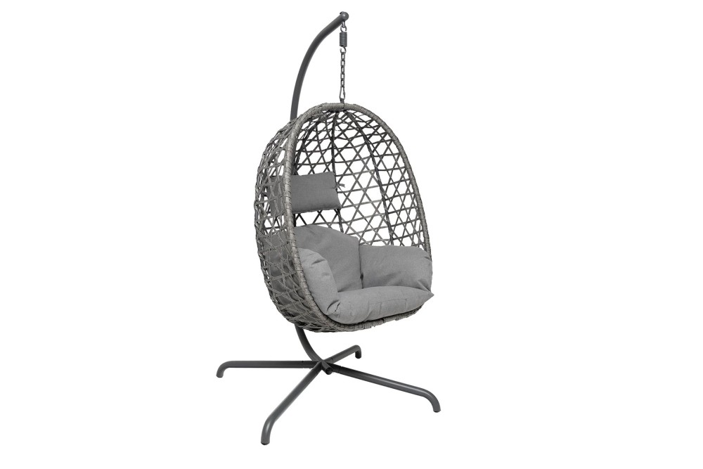 Κούνια Φωλιά Κρεμαστή Rattan με Βάση και Μαξιλάρια Grey (ΦΩΛΙΑ 94Χ63Χ116)