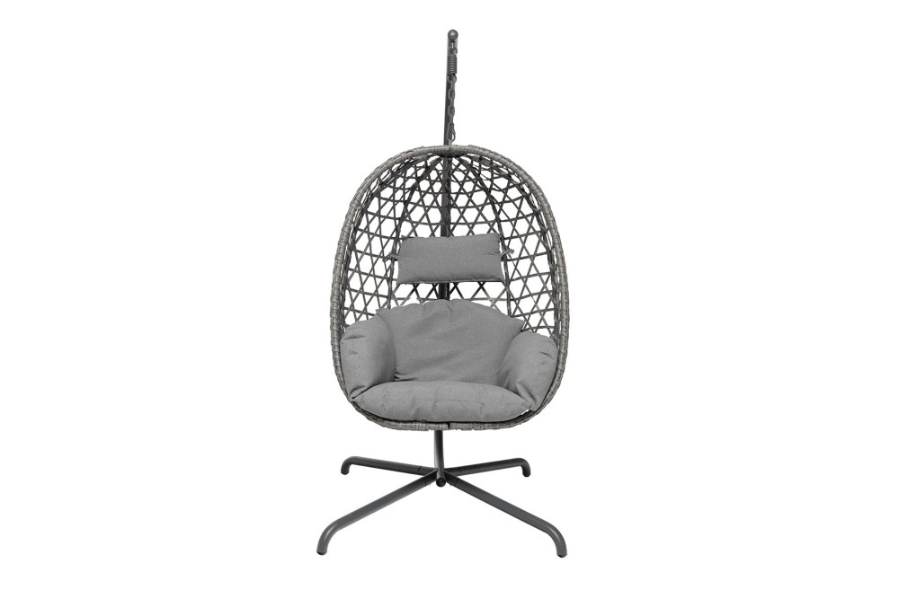 Κούνια Φωλιά Κρεμαστή Rattan με Βάση και Μαξιλάρια Grey (ΦΩΛΙΑ 94Χ63Χ116)