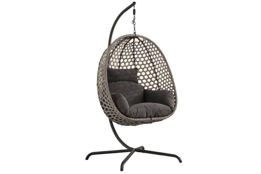 Κούνια Φωλιά Κρεμαστή Rattan με Βάση και Μαξιλάρια Grey (ΦΩΛΙΑ 94Χ63Χ116)