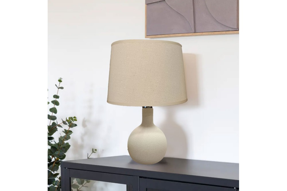 Λαμπατέρ Επιτραπέζιο Κεραμικό Beige με Καπέλο 28x41cm Λαμπατέρ Επιτραπέζιο Κεραμικό Beige με Καπέλο 28x41cm