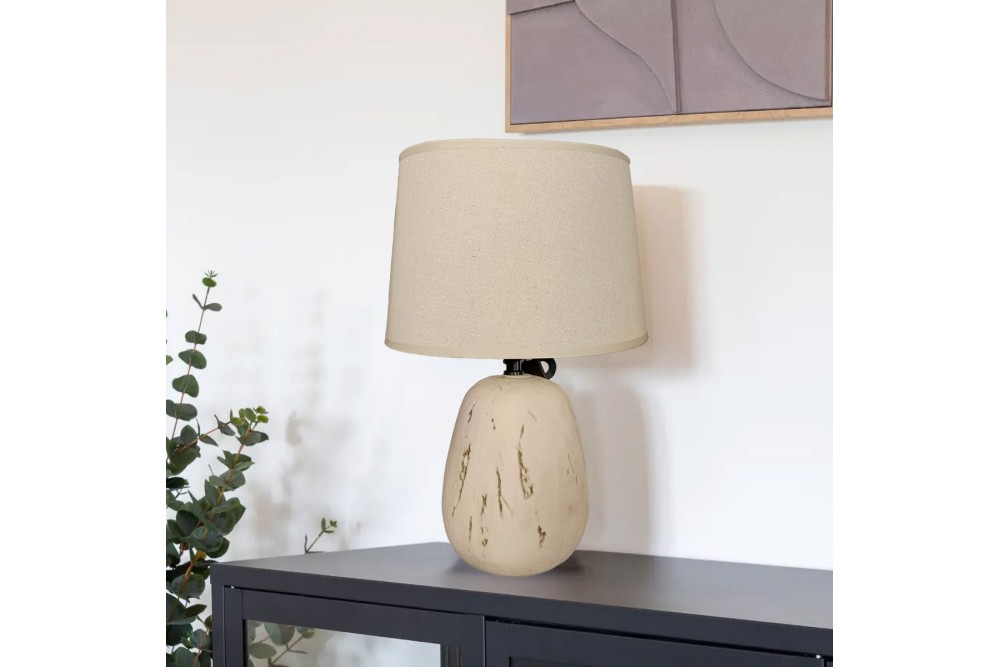 Λαμπατέρ Επιτραπέζιο Κεραμικό Beige με Καπέλο 28x40cm Λαμπατέρ Επιτραπέζιο Κεραμικό Beige με Καπέλο 28x40cm