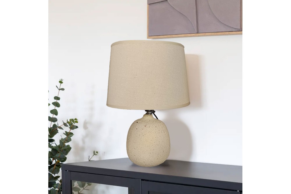 Λαμπατέρ Επιτραπέζιο Κεραμικό Beige με Καπέλο 28x40cm