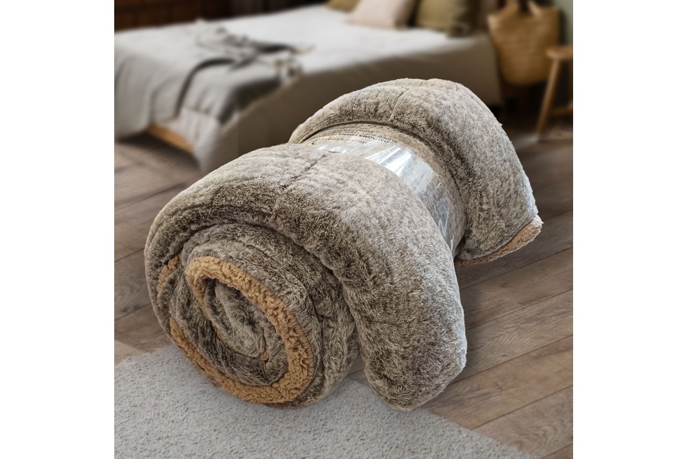 Κουβερτοπάπλωμα Μονό Γούνα Προβατάκι Super Soft 160x220cm Καφέ