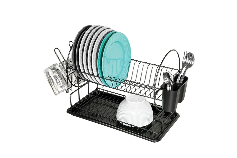 Πιατοθήκη Διώροφη Μεταλλική Μαύρη με Πλαστικό Δίσκο 50x23,6x36cm