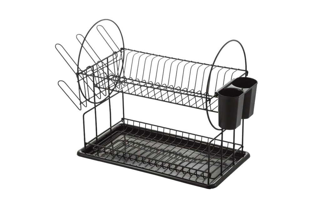 Πιατοθήκη Διώροφη Μεταλλική Μαύρη με Πλαστικό Δίσκο 50x23,6x36cm