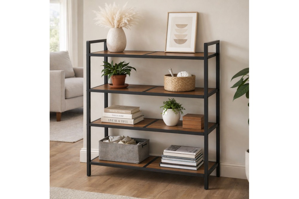 Ραφιέρα ξύλινη με μεταλλικό Σκελετό Brown 74x27x74cm