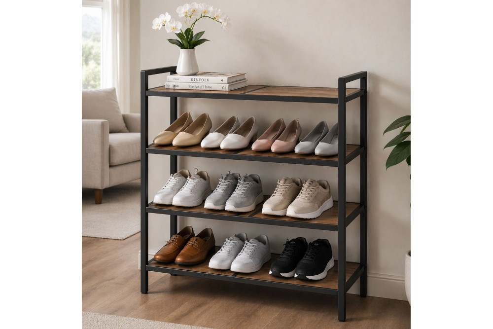 Ραφιέρα ξύλινη με μεταλλικό Σκελετό Brown 74x27x74cm