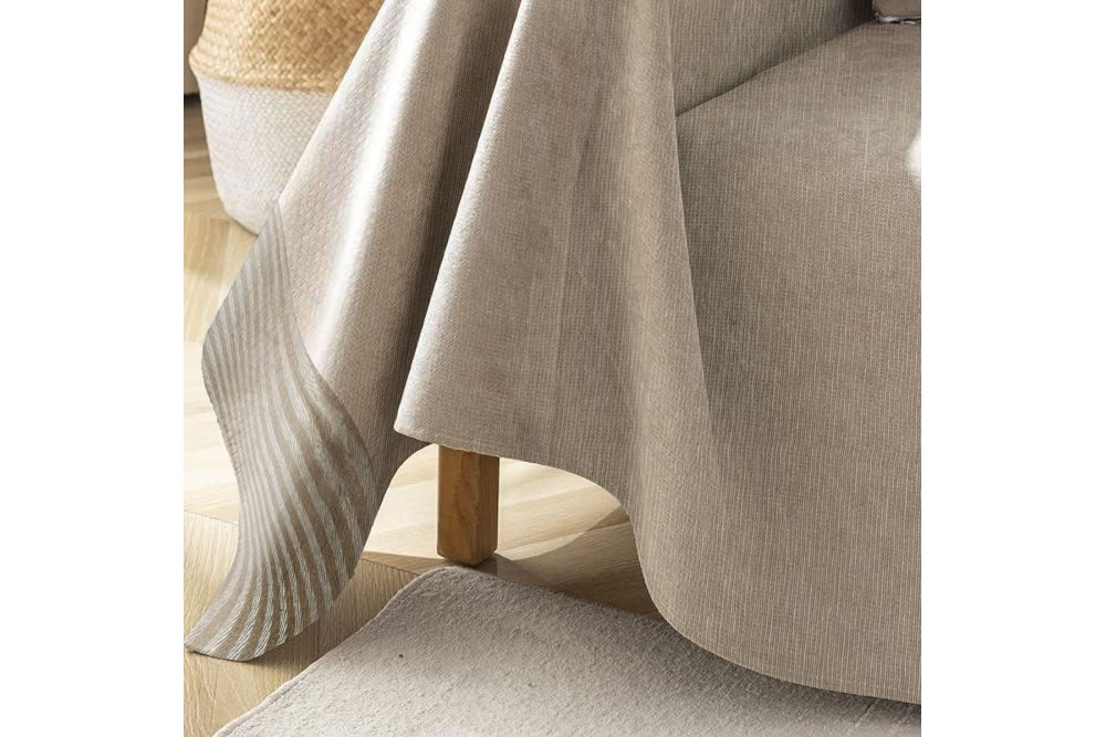 Ριχτάρι με Φάσα Ριγέ Τριθέσιο Beige 180x280cm