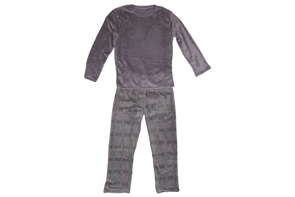 Πυτζάμα Ανδρική Μονόχρωμη Μπλούζα - Καρό Παντελόνι Grey Medium