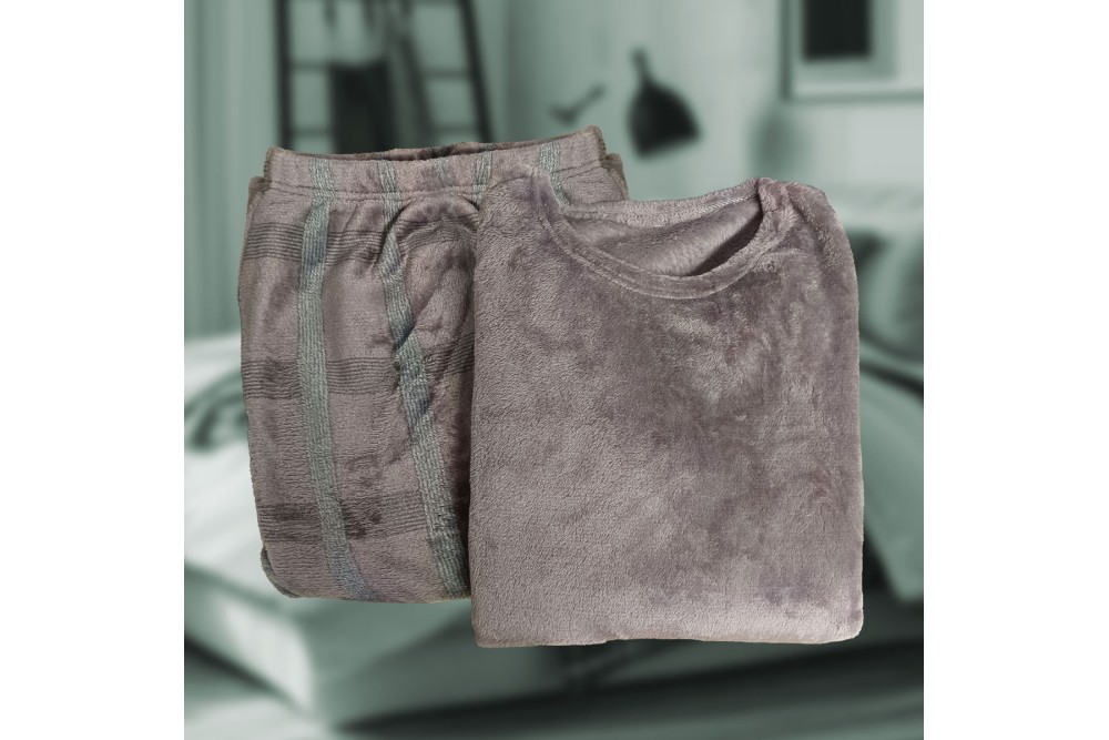 Πυτζάμα Ανδρική Μονόχρωμη Μπλούζα - Καρό Παντελόνι Grey Medium