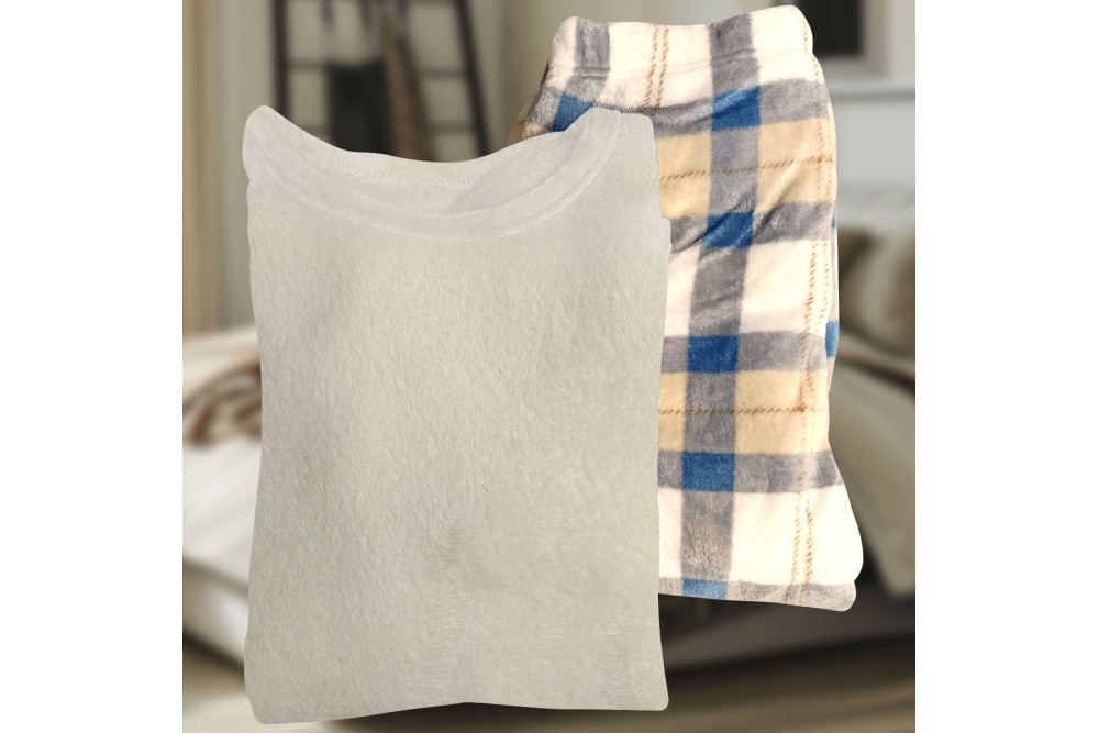 Πυτζάμα Γυναικεία Βελούδινη Μπεζ Μπλούζα - Καρό Παντελόνι Large