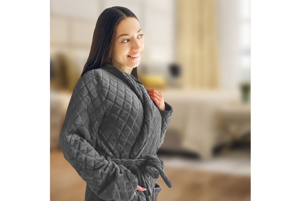 Ρόμπα Diamond Flannel Ανδρική / Γυναικεία 200gsm Γκρι Large Ρόμπα Diamond Flannel Ανδρική / Γυναικεία 200gsm Γκρι Large