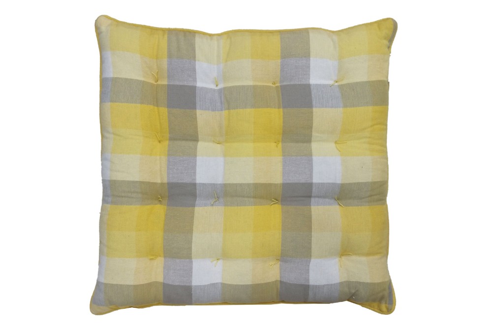 Μαξιλάρι Καρέκλας Βαμβακερό Καρό Κίτρινο Fluffy 40x40cm.