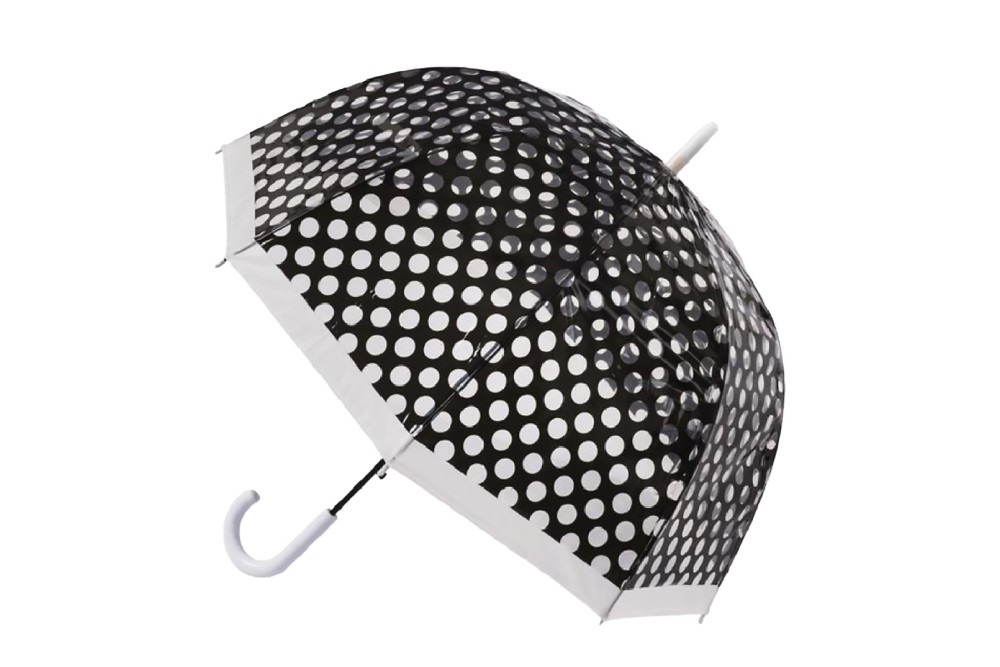 Ομπρέλα Βροχής Αυτόματη με Μπαστούνι Διάφανη Πουά Μαύρο 58,5cm