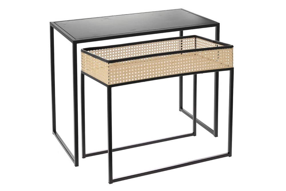 ΤΡΑΠΕΖΑΚΙ ΣΕΤ 2 ΜΑΥΡΟ ΜΕΤΑΛΛΙΚΟ ΜΕ ΦΥΣΙΚΗ ΨΑΘΑ 60x30x50EK 56x30x48EK