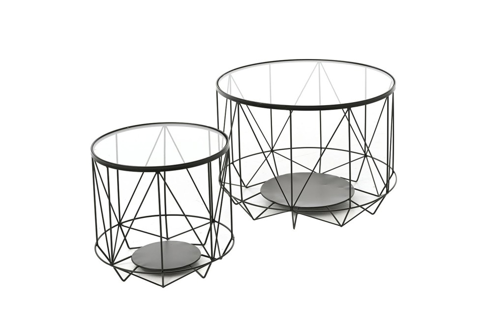 ΣΕΤ 2 ΜΕΤΑΛΛΙΚΟ ΓΕΩΜΕΤΡΙΚΟ ΤΡΑΠΕΖΙ ΜΕ ΓΥΑΛΙ 60x60x40 40x40x38EK