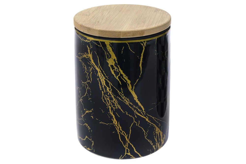 ΜΑΥΡΟ ΧΡΥΣΟ ΚΕΡΑΜΙΚΟ ΔΟΧΕΙΟ ΜΕ BAMBOO ΚΑΠΑΚΙ 10Χ10Χ14ΕΚ
