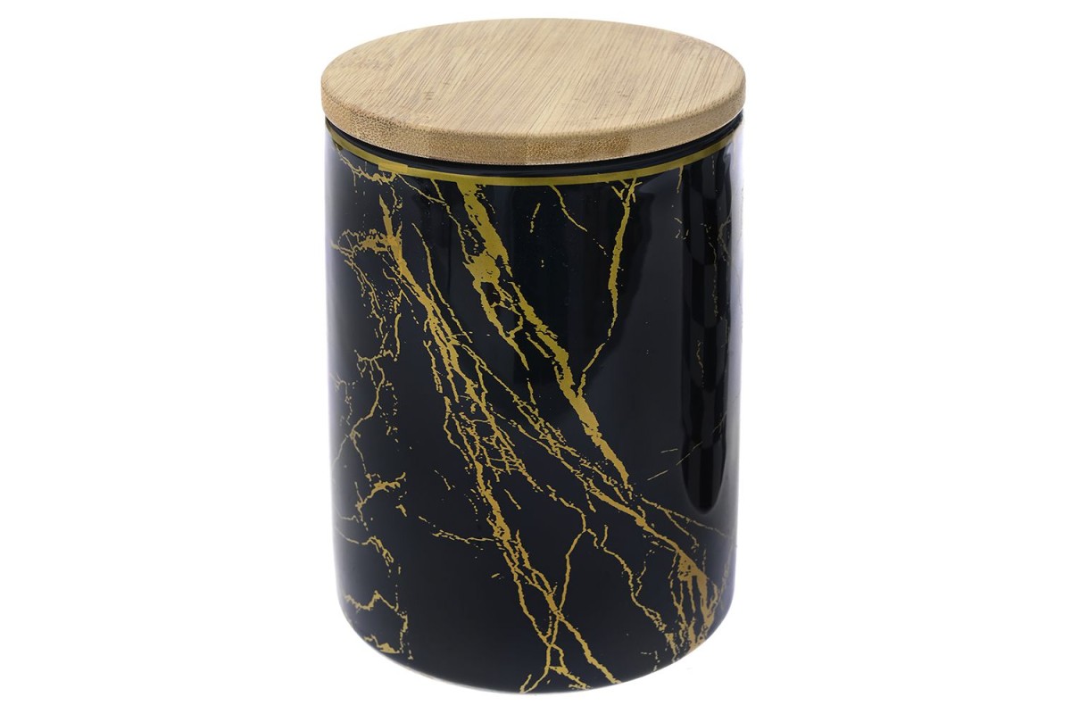 ΜΑΥΡΟ ΧΡΥΣΟ ΚΕΡΑΜΙΚΟ ΔΟΧΕΙΟ ΜΕ BAMBOO ΚΑΠΑΚΙ 10Χ10Χ14ΕΚ