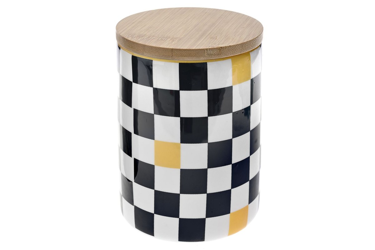 ΚΑΡΩ ΑΣΠΡΟ ΜΑΥΡΟ ΔΟΧΕΙΟ ΜΕ BAMBOO ΚΑΠΑΚΙ 10Χ10Χ14ΕΚ 600ml