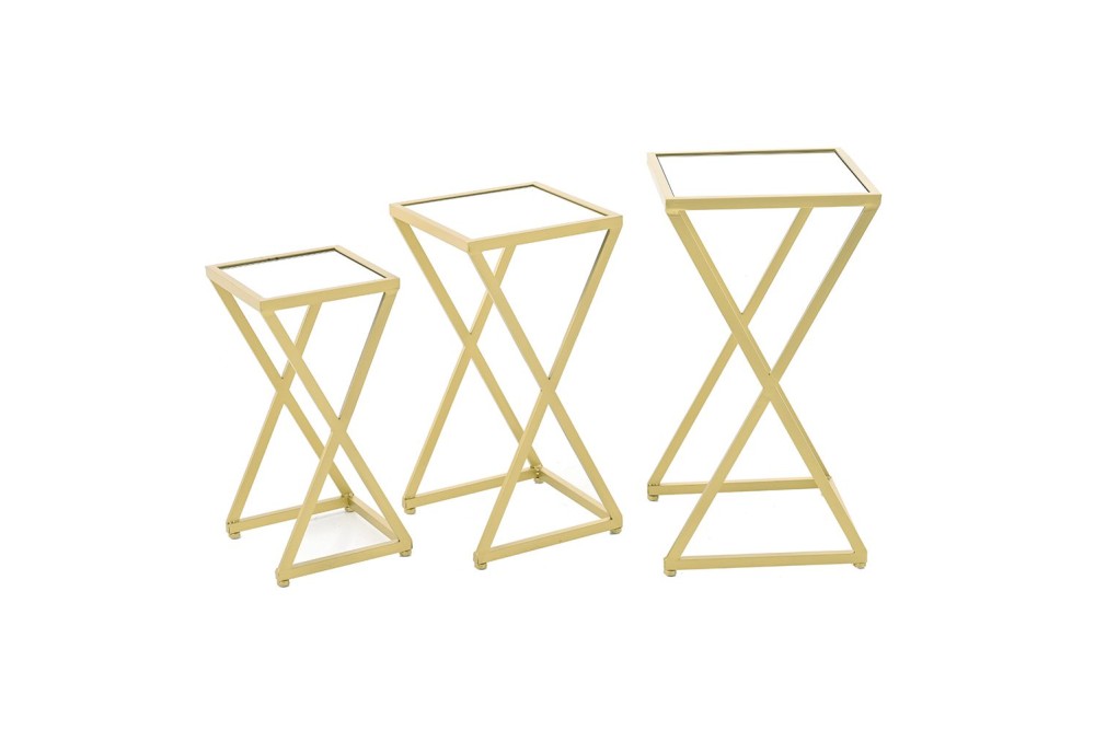 ΣΕΤ 3 ΧΡΥΣΟ ΤΕΤΡΑΓΩΝΟ ΜΕΤΑΛΛΙΚΟ ΤΡΑΠΕΖΙ ΜΕ ΚΑΘΡΕΦΤΗ 35Χ35Χ65 30Χ30Χ58 25Χ25Χ50ΕΚ