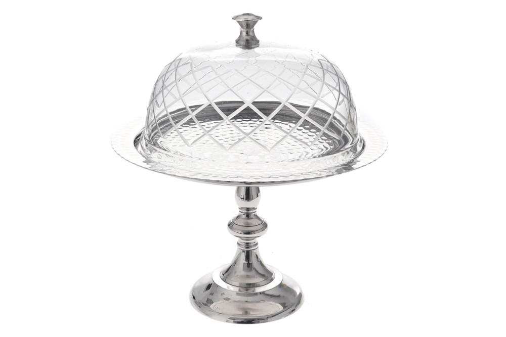 ΑΣΗΜΙ ΣΤΡΟΓΓΥΛΗ ΜΕΤΑΛΛΙΚΗ ΒΑΣΗ ΜΕ ΓΥΑΛΙΝΗ ΚΑΜΠΑΝΑ 28x35EK