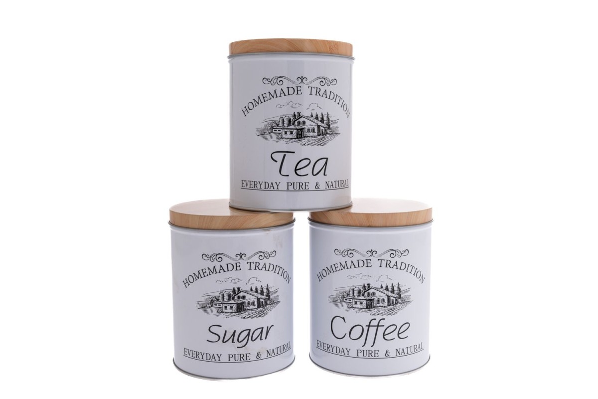 ΣΕΤ 3 ΜΕΤΑΛΛΙΚΑ ΣΤΡΟΓΓΥΛΑ ΚΟΥΤΙΑ COFFEE SUGAR TEA 11x14EK