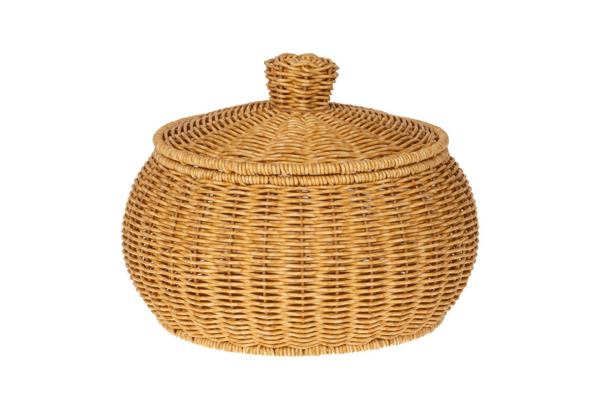 ΚΑΛΑΘΙ ΜΕ ΚΑΠΑΚΙ ΚΡΕΜ RATTAN ΠΛΑΣΤΙΚΟ Φ29x21,5cm.