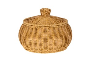 ΚΑΛΑΘΙ ΜΕ ΚΑΠΑΚΙ ΚΡΕΜ RATTAN ΠΛΑΣΤΙΚΟ Φ29x21,5cm.