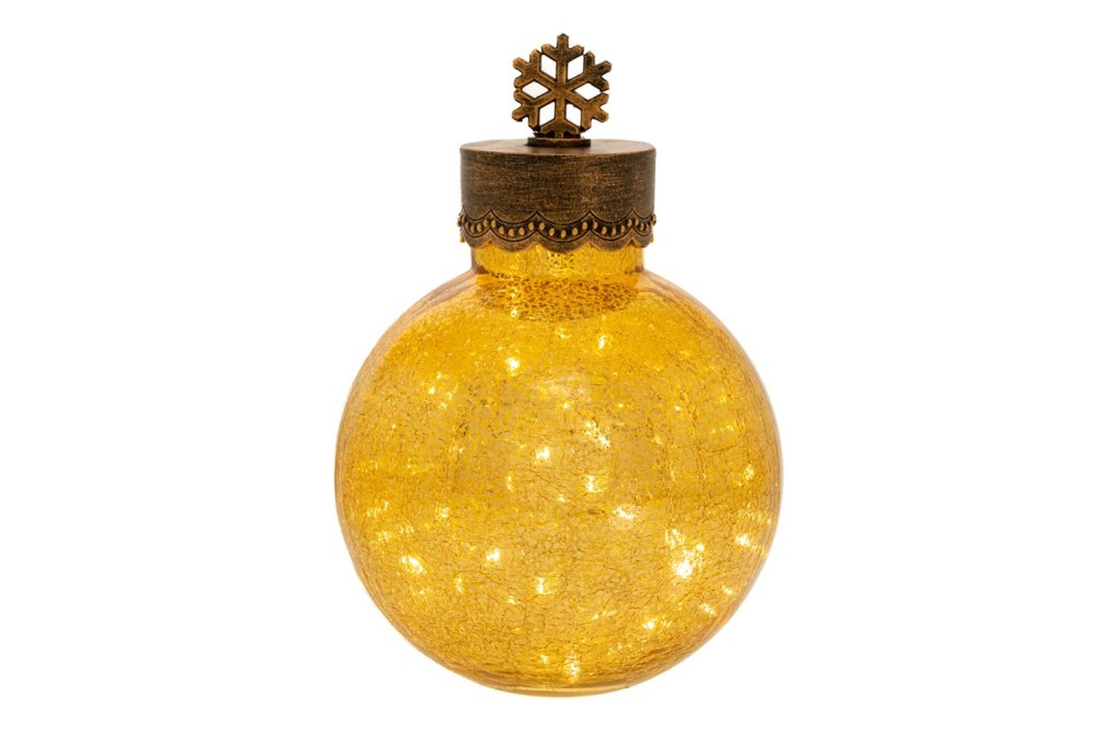 ΧΡΥΣΗ ΑΝΤΙΚΕ ΓΥΑΛΙΝΗ ΦΩΤΙΖΟΜΕΝΗ ΜΠΑΛΑ ΜΕ ΧΙΟΝΟΝΙΦΑΔΑ ΣΤΗΝ ΚΟΡΥΦΗ Φ20Χ30,5ΕΚ ΜΠΑΤΑΡΙΑΣ