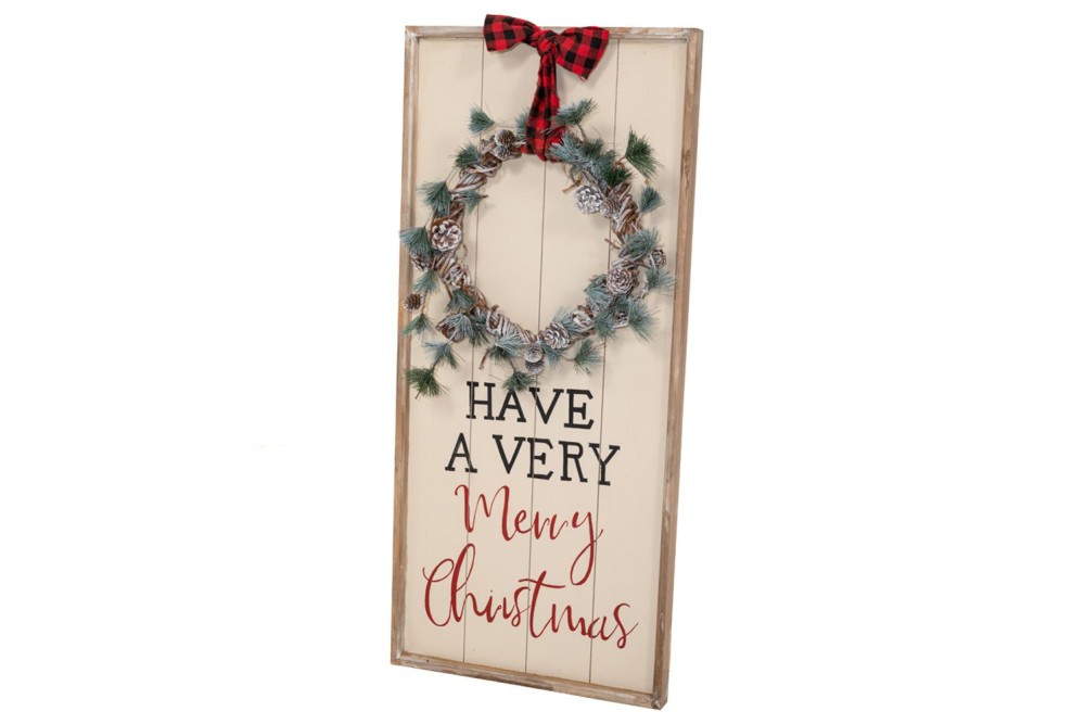 ΞΥΛΙΝΗ ΠΙΝΑΚΙΔΑ ΜΕ ΣΤΕΦΑΝΙ 46Χ100ΕΚ HAVE A VERY MERRY CHRISTMAS