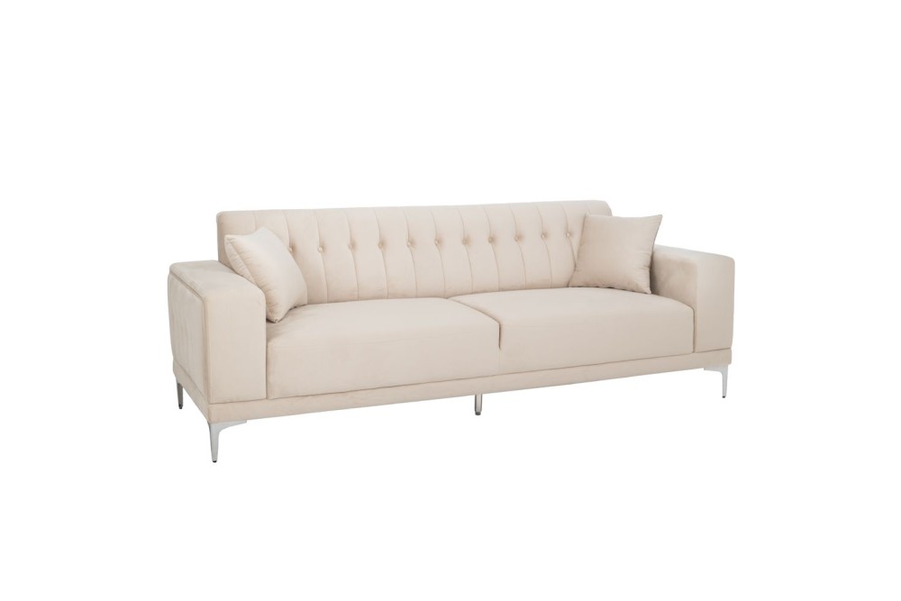 ΚΡΕΜ ΒΕΛΟΥΔΙΝΟΣ 3ΘΕΣΙΟΣ ΚΑΝΑΠΕΣ ΜΕ ΑΣΗΜΙ ΜΕΤΑΛΛΙΚΑ ΠΟΔΙΑ 236Χ86Χ85ΕΚ LEGS KD