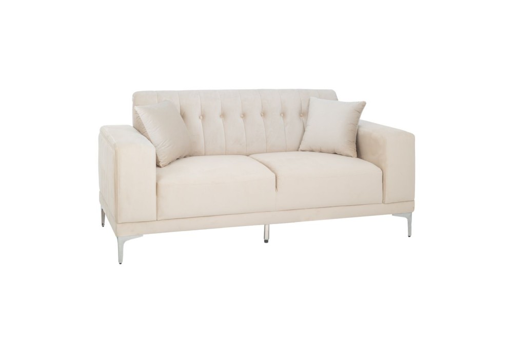 ΚΡΕΜ ΒΕΛΟΥΔΙΝΟΣ 2ΘΕΣΙΟΣ ΚΑΝΑΠΕΣ ΜΕ ΑΣΗΜΙ ΜΕΤΑΛΛΙΚΑ ΠΟΔΙΑ 180Χ86Χ85ΕΚ LEGS KD