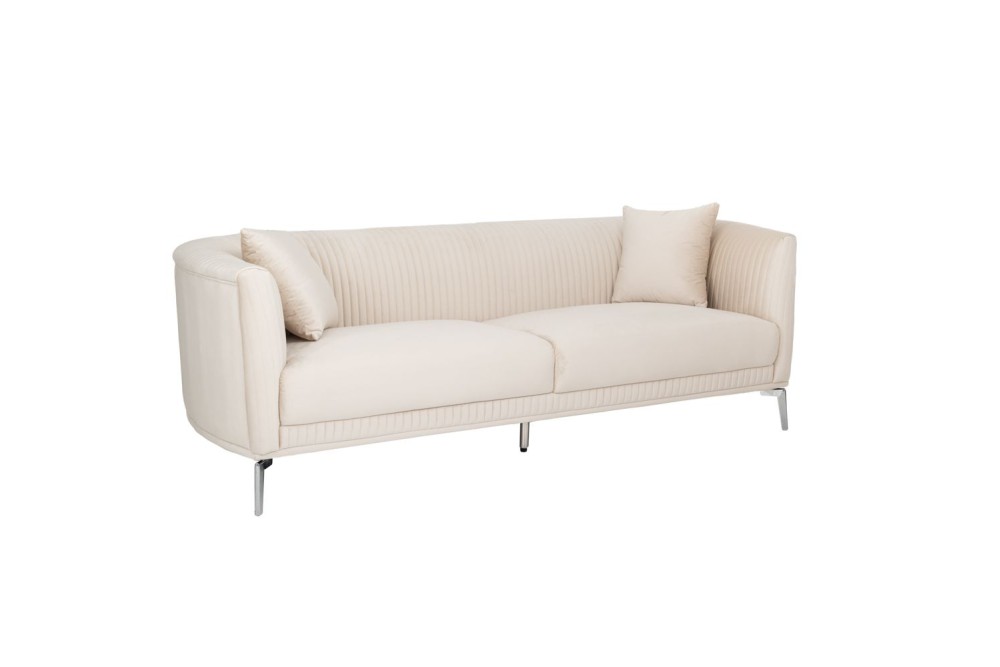 ΚΡΕΜ ΒΕΛΟΥΔΙΝΟΣ 3ΘΕΣΙΟΣ ΚΑΝΑΠΕΣ ΜΕ ΑΣΗΜΙ ΜΕΤΑΛΛΙΚΑ ΠΟΔΙΑ 220Χ96Χ73ΕΚ LEGS KD