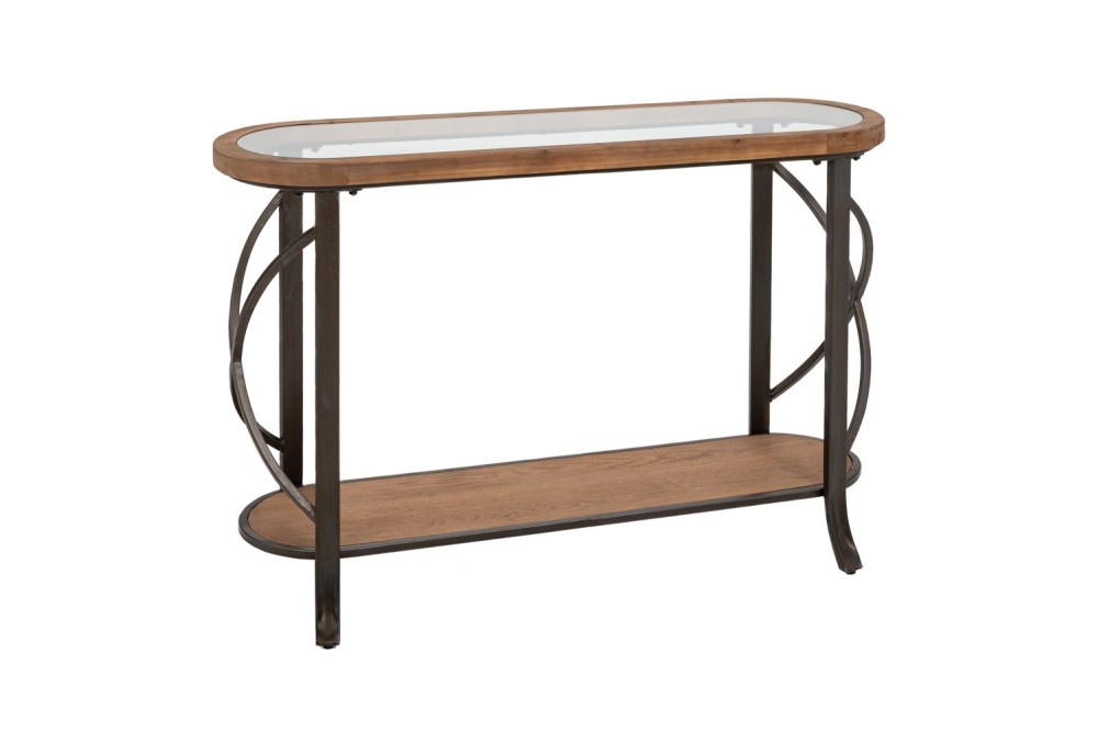 ΞΥΛΙΝΗ ΚΟΝΣΟΛΑ ΜΕ ΓΥΑΛΙΝΗ ΔΙΑΦΑΝΗ ΕΠΙΦΑΝΕΙΑ ΜΕ ΜΑΥΡΟ ΜΕΤΑΛΛΙΚΟ ΠΛΑΙΣΙΟ 123Χ40Χ80,5ΕΚ