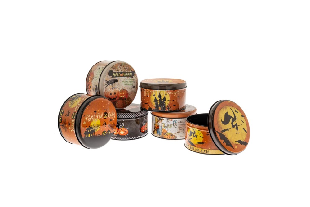 ΜΕΤΑΛΛΙΚΟ ΣΤΡΟΓΓΥΛΟ ΚΟΥΤΙ HALLOWEEN Φ13,5Χ7ΕΚ