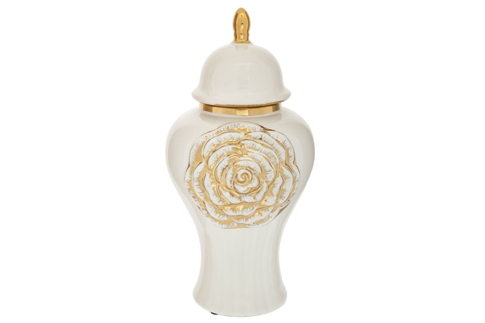 ΛΕΥΚΟ ΚΕΡΑΜΙΚΟ ΒΑΖΟ ΜΕ ΧΡΥΣΟ ΛΟΥΛΟΥΔΙ ΚΑΙ ΚΑΠΑΚΙ 19Χ40ΕΚ